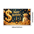 thumbnail image 1 of Golden Theme Happy Birthday Banner Decorative Design Party Backdrop for Birthday Celebration Indoor Party Event, 1 of 8