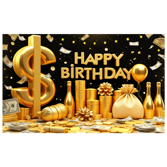 Golden Theme Happy Birthday Banner Decorative Design Party Backdrop for Birthday Celebration Indoor Party Event
