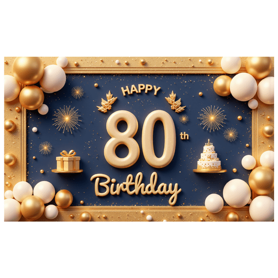 Golden Theme Happy Birthday Banner Decorative Elements 80th Birthday Party Backdrop for Milestone Celebration Event Decoration Indoor Party