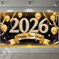 thumbnail image 1 of Golden Theme Happy New Year Banner Sparkling Crystal 2026 New Year Display Glittering Stars Gold Balloons New Year Backdrop for New Year Party 2026 Celebration Indoor Decoration, 1 of 9