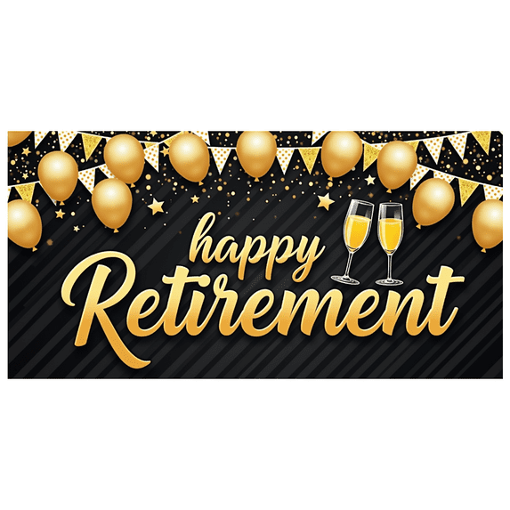 Golden Theme Happy Retirement Banner Decorative Design Champagne Glasses Retirement Party Balloon Decoration for Retirement Party Indoor Decoration Event Celebration