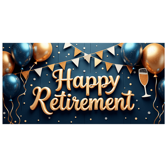 Golden Theme Happy Retirement Banner Decorative Design Champagne Glasses Retirement Party Balloon Decoration for Retirement Party Indoor Decoration Event Celebration