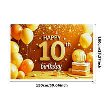 Golden Themed Happy 10th Birthday Backdrop Banner Party Supplies Birthday Decoration Photography Props Party Decor Background for Birthday Parties Photo Shoots Celebrations and Events