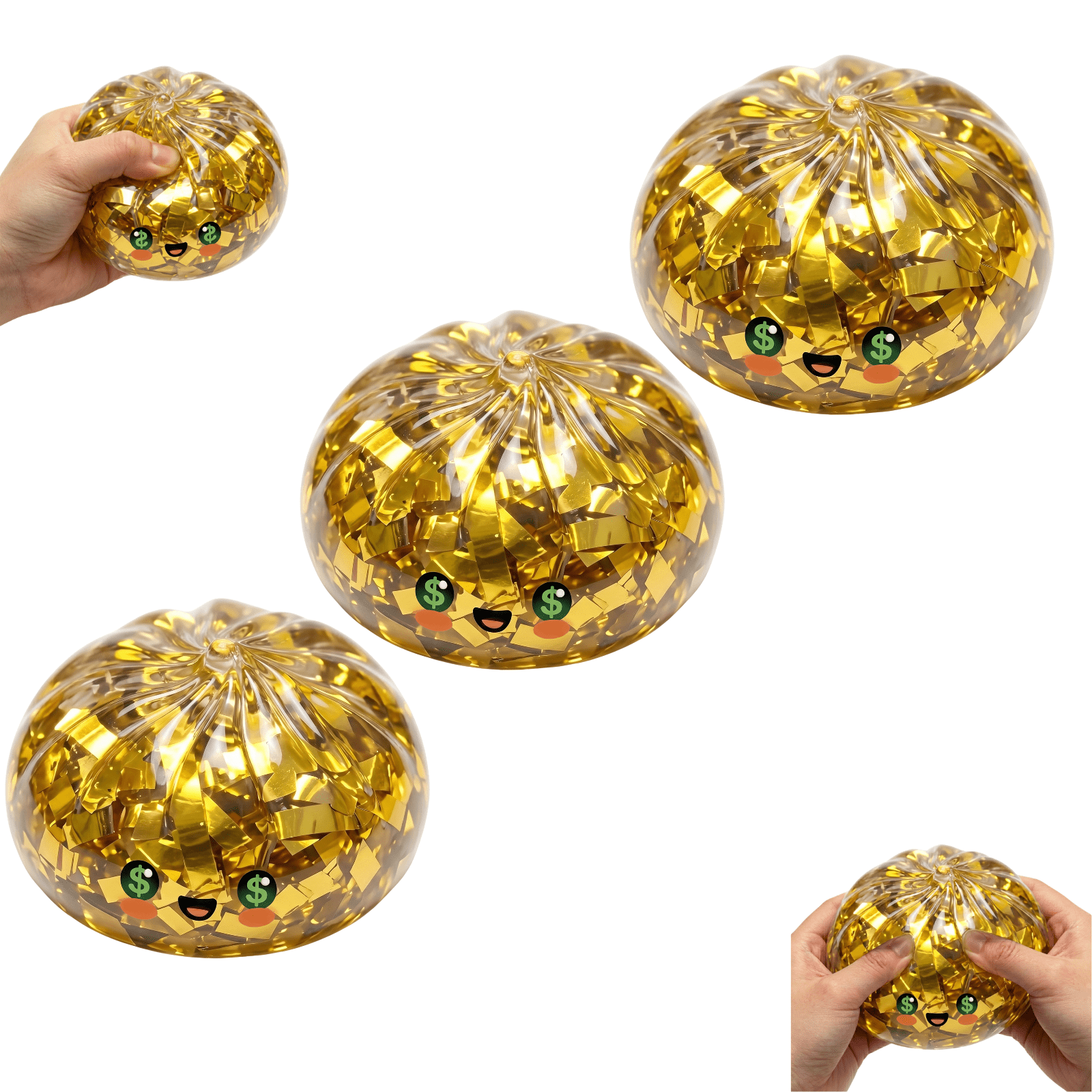 Golden Ticket Edition Dumpling Squishy, Gaint Dumpling with Steamed Box Colorful Dumplings Stress Balls Stocking Stuffers With Food Stretchy Soft Balls