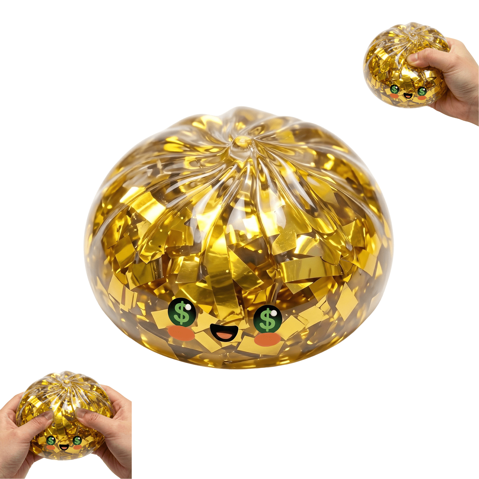 Golden Ticket Edition Glitter Dumpling Squeeze Balls, Mystery Sensory Dumpling Squishies, Soft Stress Relief Squeeze Balls for Anxiety Calm and Daily Relaxation