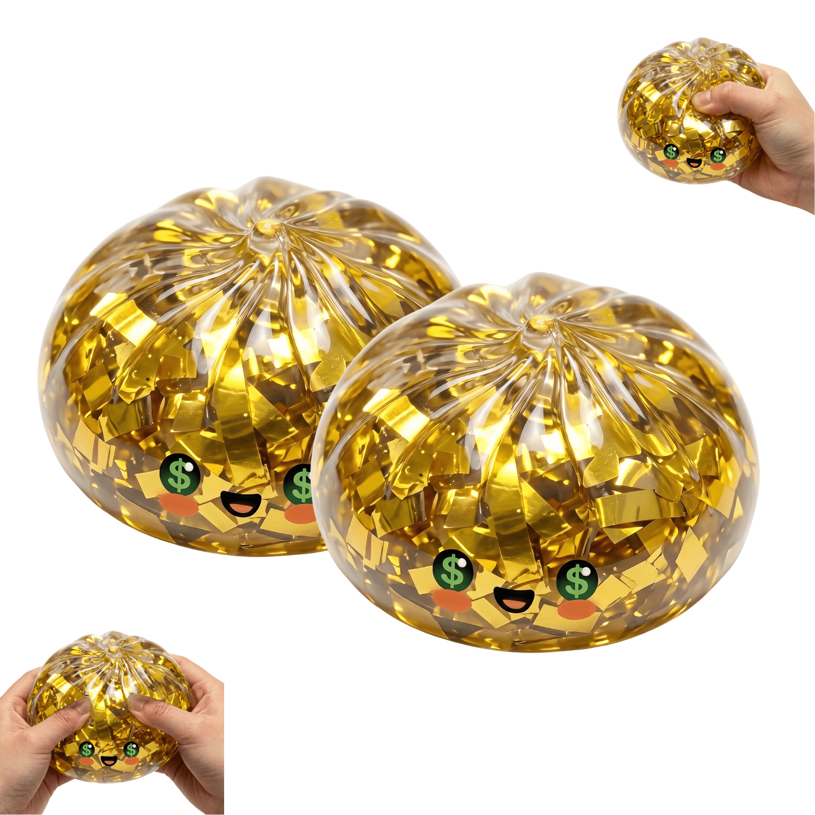 Golden Ticket Edition Glitter Dumpling Squeeze Balls, Mystery Sensory Dumpling Squishies, Soft Stress Relief Squeeze Balls for Anxiety Calm and Daily Relaxation