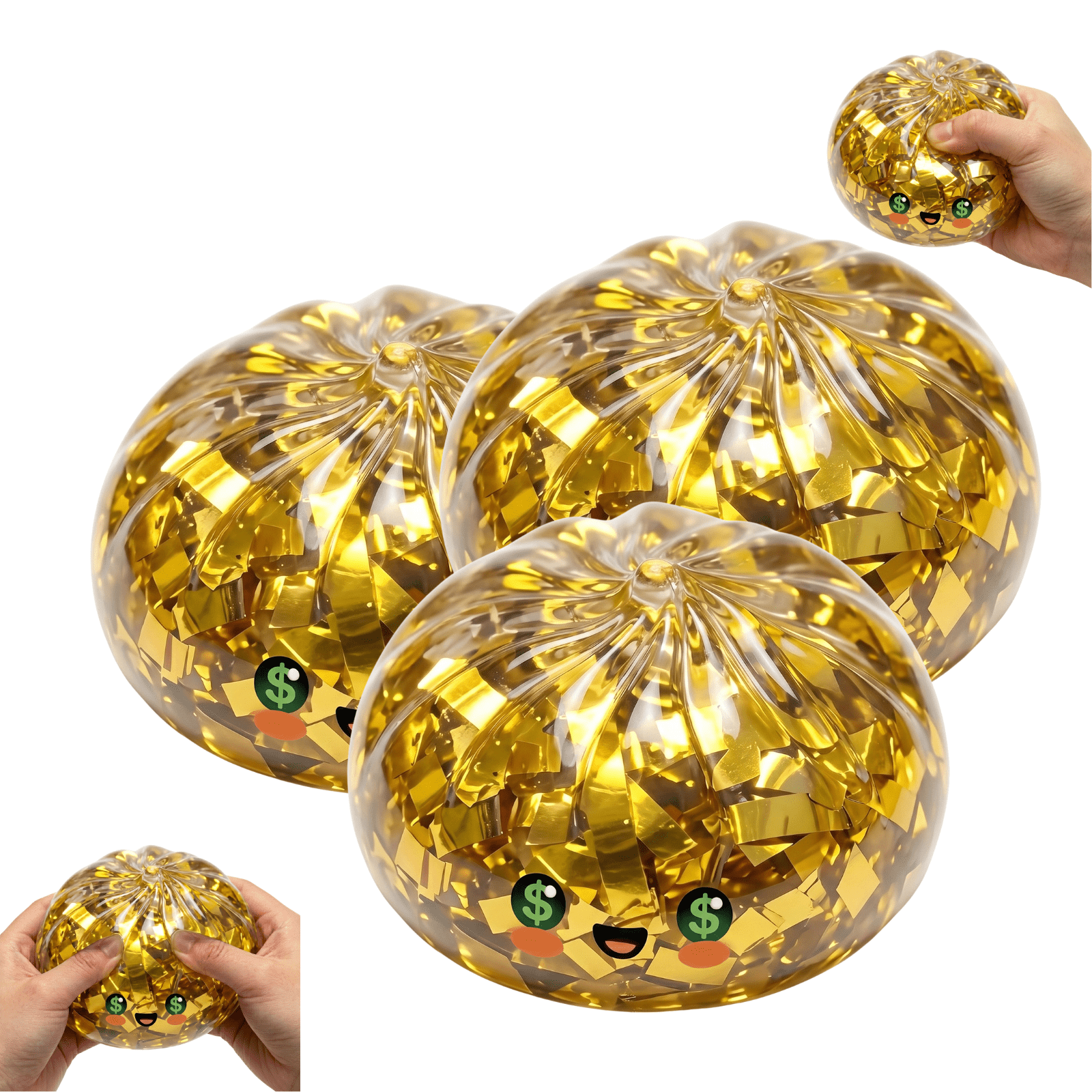 Golden Ticket Edition Glitter Dumpling Squeeze Balls, Mystery Sensory Dumpling Squishies, Soft Stress Relief Squeeze Balls for Anxiety Calm and Daily Relaxation