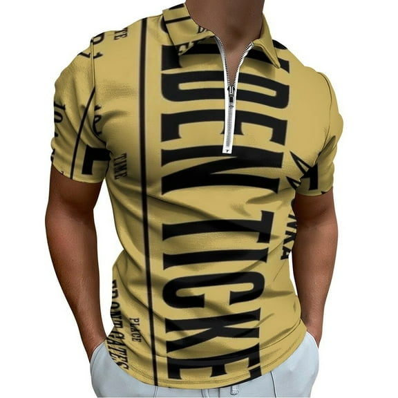 Golden Ticket Men Zipper T-shirt Summer Casual Short Sleeve T-shirt Top