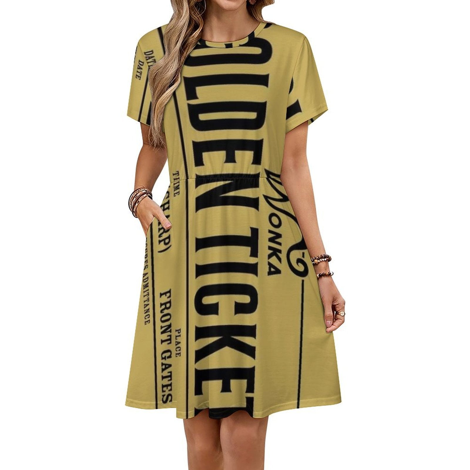 Golden Ticket Women's Dress Short Sleeve Summer Sundress Summer Women Clothes