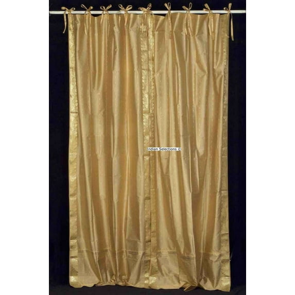 Golden Tie Top Sheer Sari Curtain / Drape / Panel - 60W x 84L - Pair