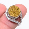 thumbnail image 1 of Golden Titanium Drusy & Cz Solid 925 Sterling Silver Ring Size Adjustable (R53), Beautiful Jewelry For Woman, New Year Sale, Valentin's Day Gift, 1 of 1