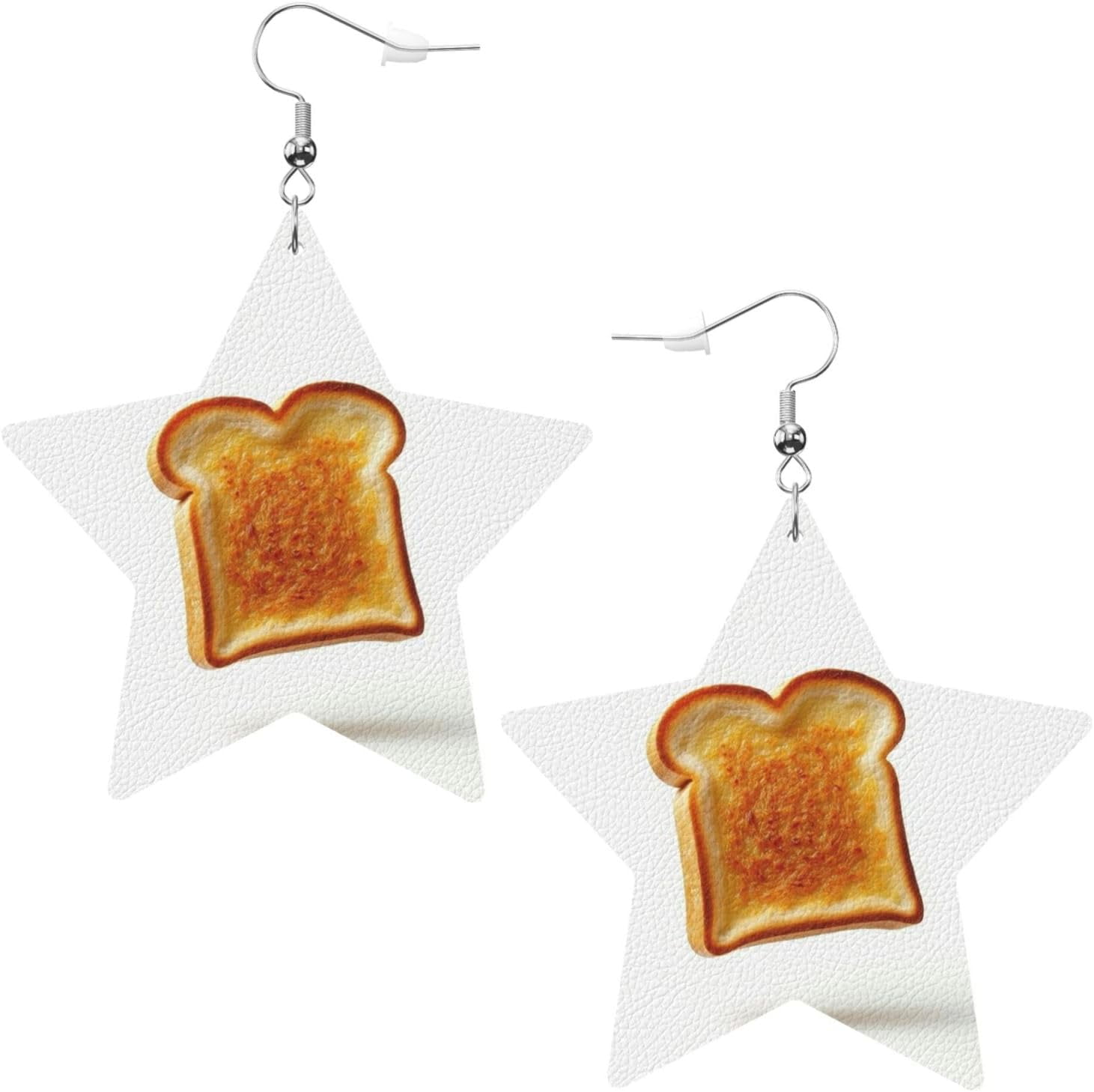 Golden Toast Slice Fine Earrings for Women PU Leather Dangle Earrings, Lightweight Star Shape Leather Teardrop Dangly Ear Pendants Jewelry Gift[h123]