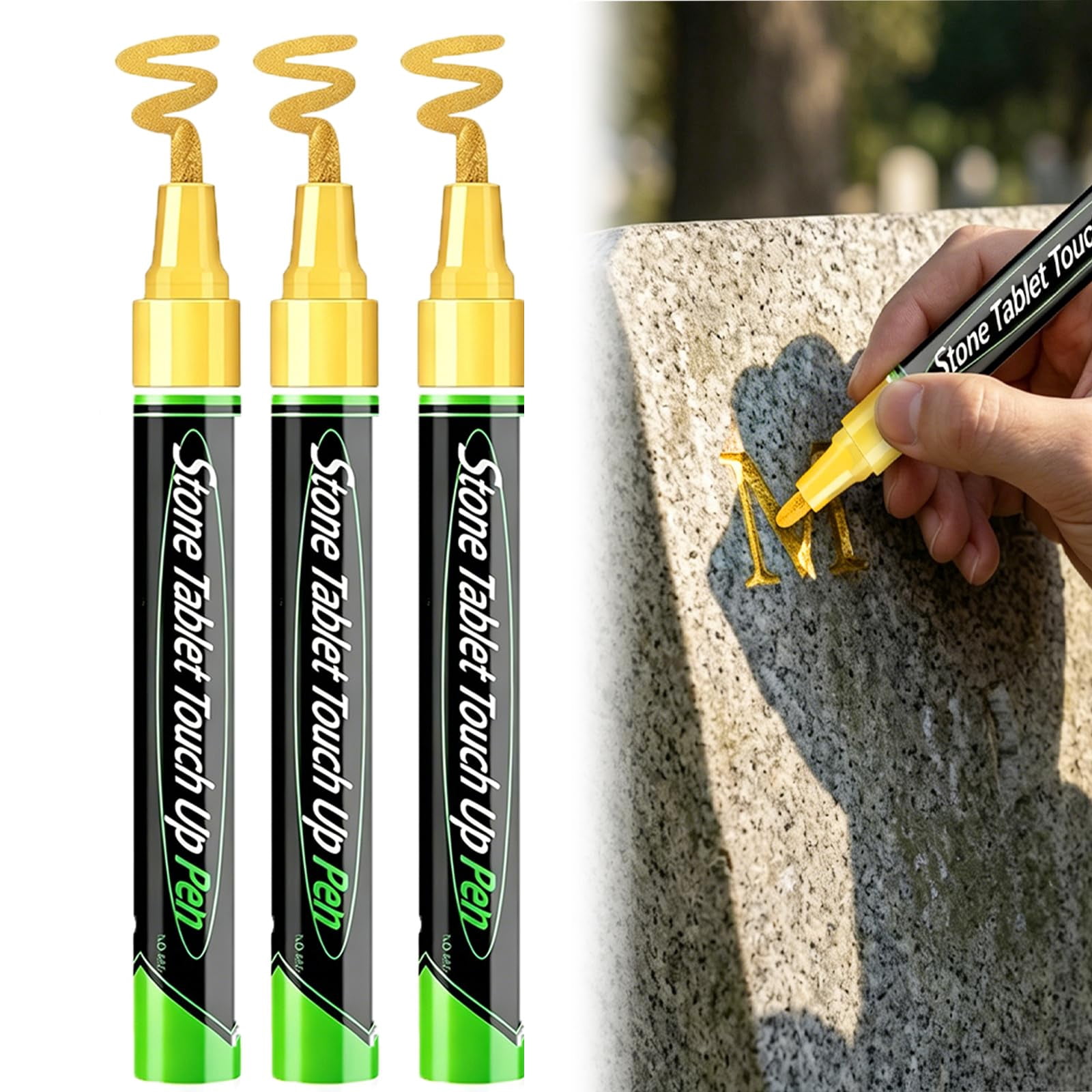 Golden Tombstone Marker Pen, Golden Tombstone Marker Pen for Restoring Faded Grave Inscriptions, Waterproof Stone Touch-up Pen, Strong Coverage, Ideal for Gravestone Lettering and Memorial