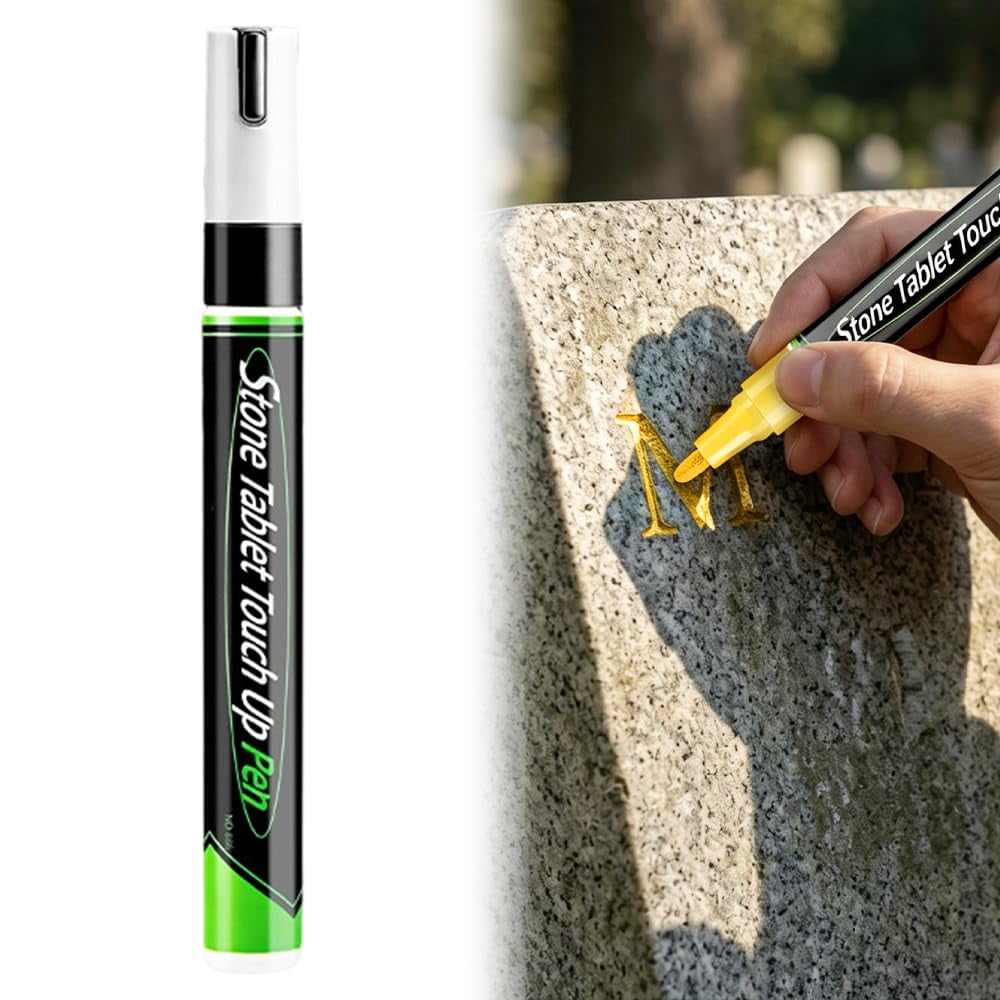 Golden Tombstone Marker Pen, Golden Tombstone Marker Pen for Restoring Faded Grave Inscriptions, Waterproof Stone Touch-up Pen, Strong Coverage, Ideal for Gravestone Lettering and Memorial