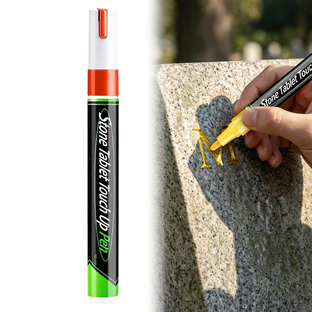 Golden Tombstone Marker Pen, Golden Tombstone Marker Pen for Restoring Faded Grave Inscriptions, Waterproof Stone Touch-up Pen, Strong Coverage, Ideal for Gravestone Lettering and Memorial