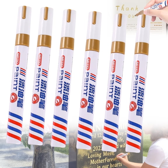 Golden Tombstone Marker Pen For Restoring Faded Grave Inscriptions, 6pcs Oil Based Paint Pens For Tombstone Repair, Waterproof & Weather-Resistant Headstone Paint Pens For Memorial Use, Gold