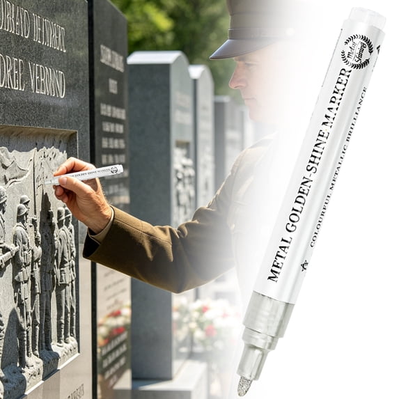 Golden Tombstone Marker Pen for Restoring Faded Grave Inscriptions, Waterproof Fast-Drying Oil-Based Stone Touch Up Pen, Permanent Paint Markers for Granite Headstones Grave Marker Mug, Silver