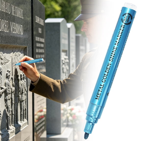 Golden Tombstone Marker Pen for Restoring Faded Grave Inscriptions, Waterproof Fast-Drying Oil-Based Stone Touch Up Pen, Permanent Paint Markers for Granite Headstones Grave Marker Mug, Light Blue