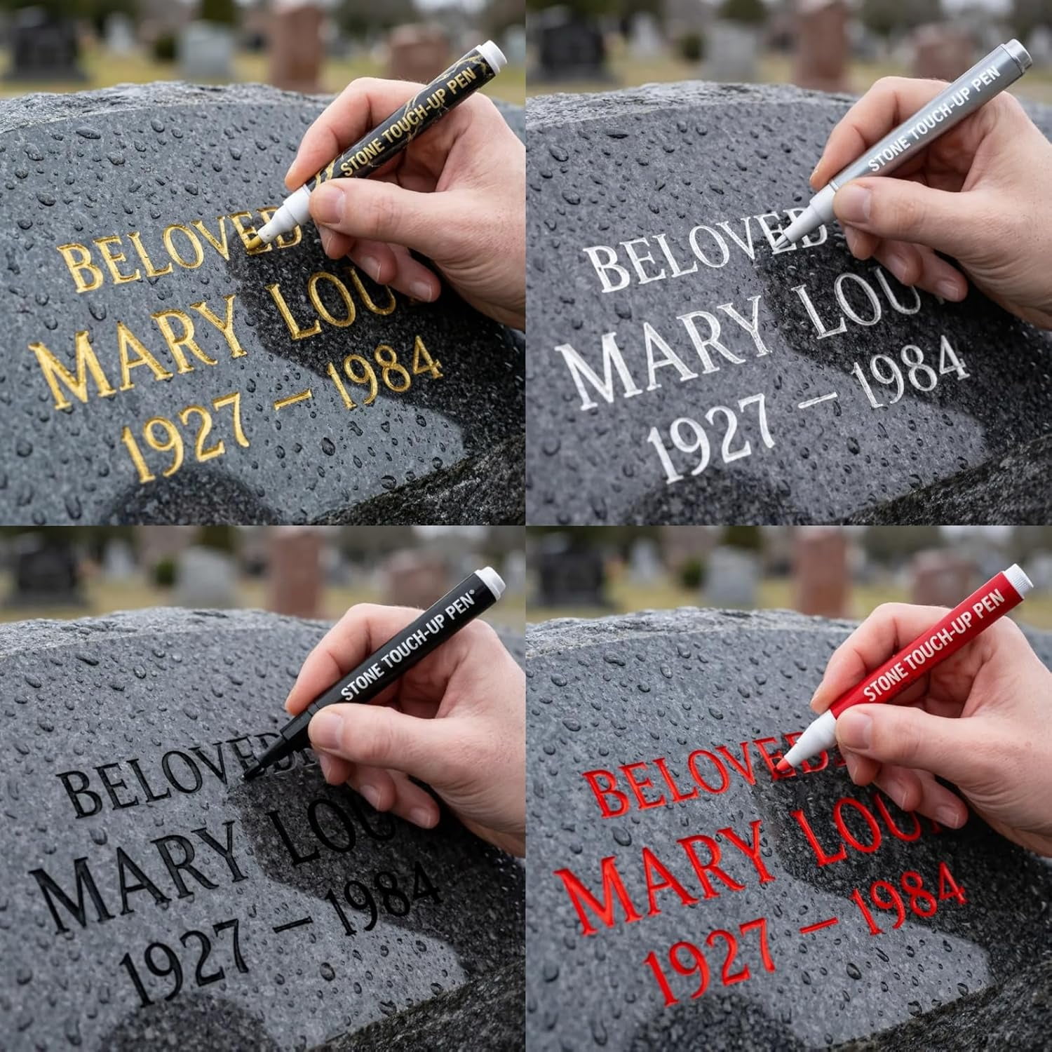 Golden Tombstone Marker Pen for Restoring Faded Grave Inscriptions, Waterproof Fast-Drying Oil-Based Stone Touch Up Pen, Permanent Paint Markers for Granite Headstones Grave Marker Mug (Z-4 colors)