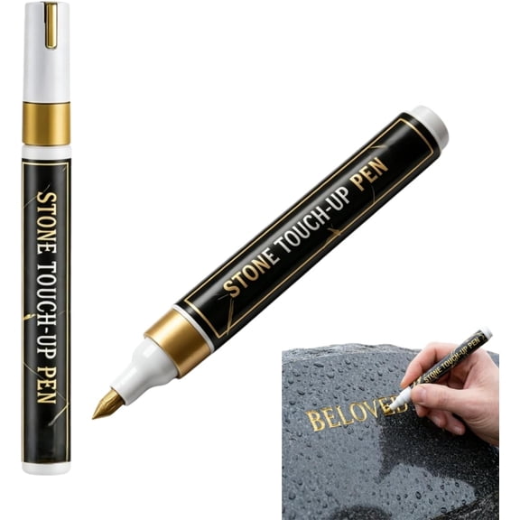 Golden Tombstone Marker Pen, Waterproof Stone Touch-up Pen,Waterproof Fast-Drying Oil-Based Fine Tip Tombstone Restoration Pen with Multiple Colors,Restores Faded Text on Monument (Gold)
