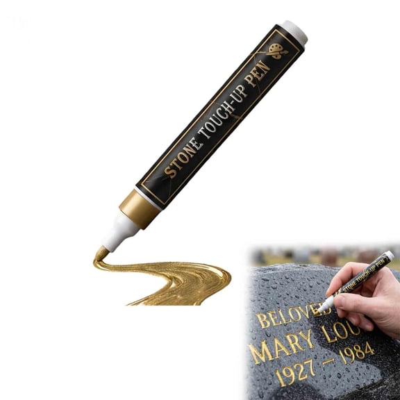 Golden Tombstone Marker Pen for Restoring Faded Grave Inscriptions, Waterproof Stone Touch-up Pen, Versatile Outdoor Labeling Pen
