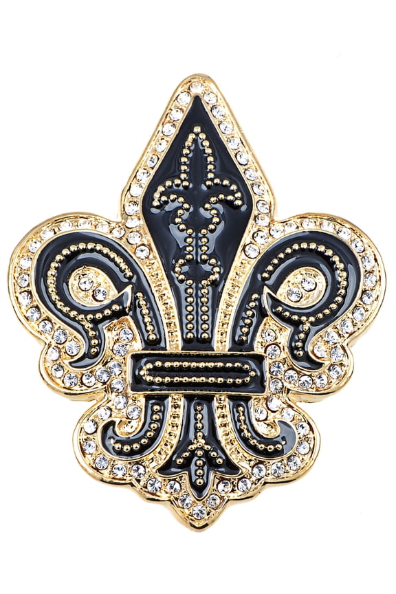 Golden Tone Black Gothic Medieval Royal Fleur De Lis Lily Brooch Pin
