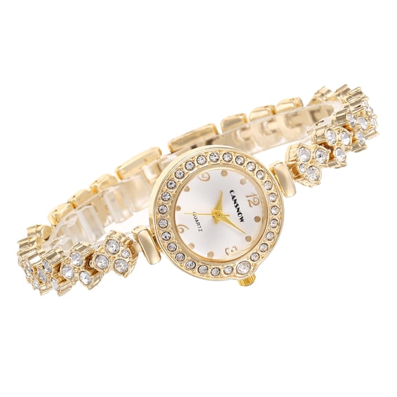 Golden Tone Crystal Bracelet Watch for Women Quartz Floral Link Bangle Watch Elegant Fashion Wristwatch