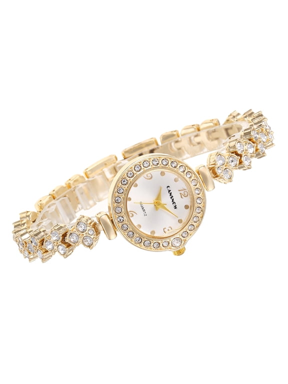 Golden Tone Crystal Bracelet Watch for Women Quartz Floral Link Bangle Watch Elegant Fashion Wristwatch