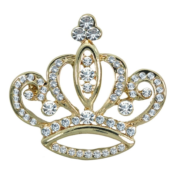 Gyn&Joy Golden Tone Crystal Rhinestones Crown Brooch Pin