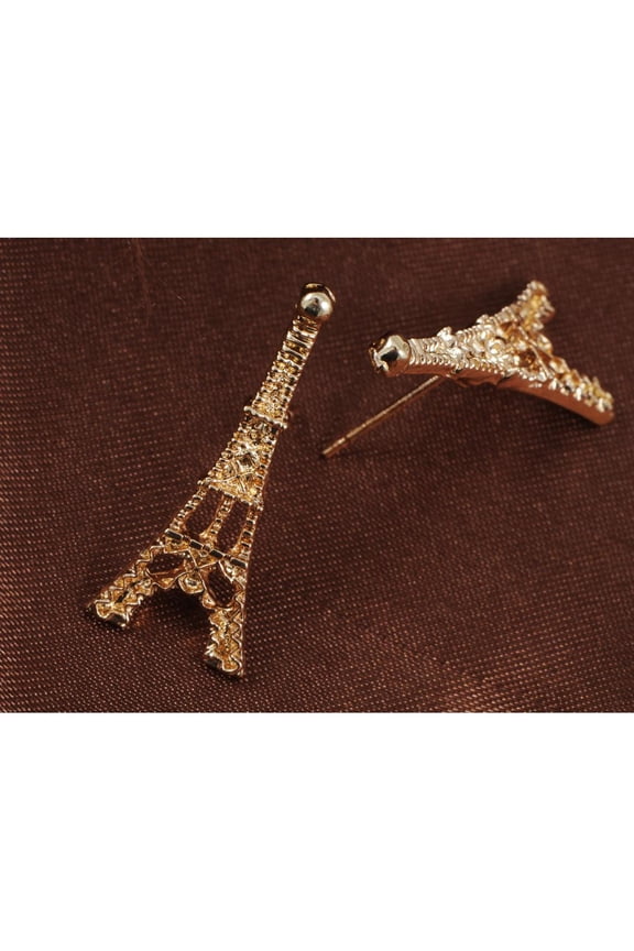 Golden Tone Eiffel Tower Paris France Cute Fashion Button Earrings