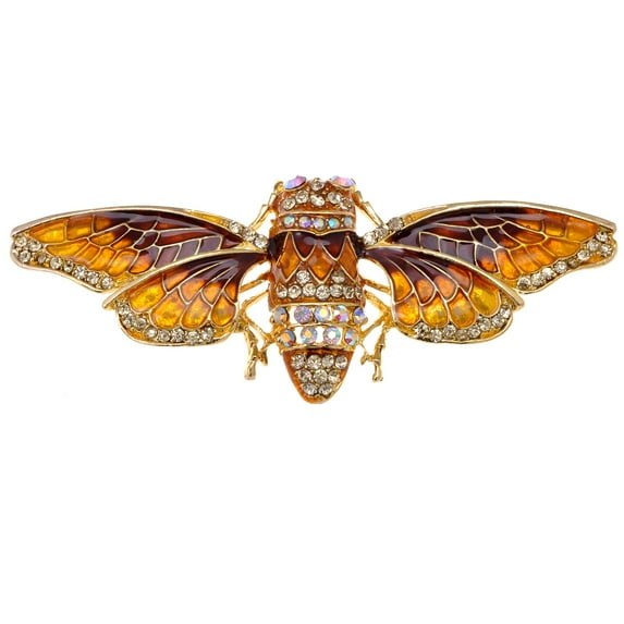 Golden Tone Iridescent Crystal Colored Rhinestone Insect Moth Brooch Pin