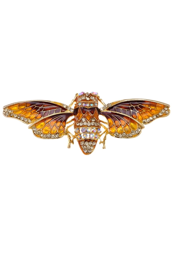 Golden Tone Iridescent Crystal Colored Rhinestone Insect Moth Brooch Pin