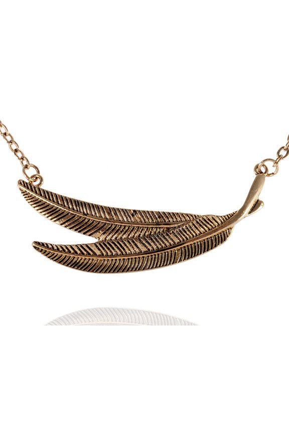 Golden Tone Large Double Falling Autumn Leaf Pendant Fashion Necklace