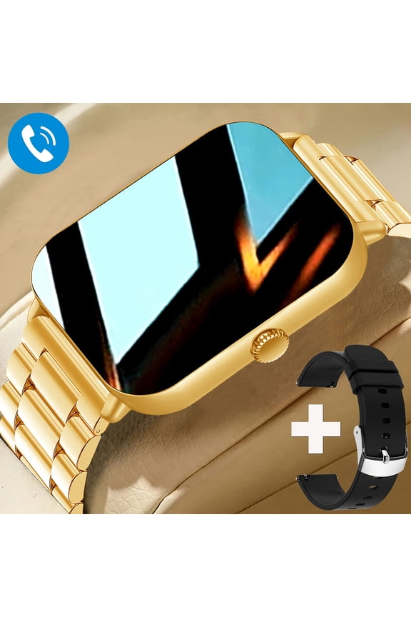 Golden-Tone Metal Band 1.83" HD Touch Smartwatch with Wireless 5.3, Call/Msg Alerts, Fitness Tracker, Music Control for Android Phones