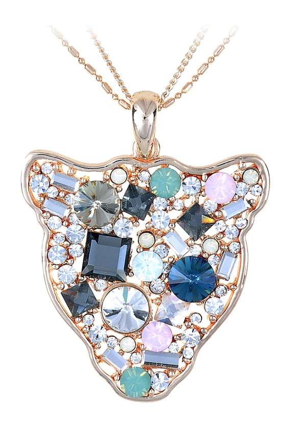 Golden Tone Multicolor Crystal Embellished Cat Silhouette Face Pendant Necklace