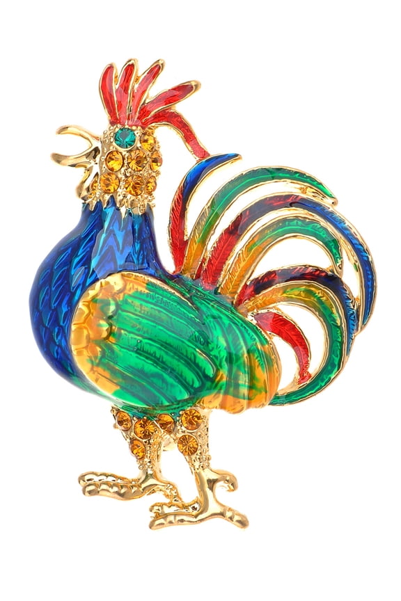 Golden Tone Multicolor Large Red Rooster Chicken Hen Jewelry Pin Brooch