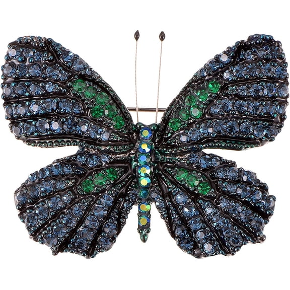 Golden Tone Shine Multicolor Rhinestone Monarch Butterfly Bug Brooch Pin Blue