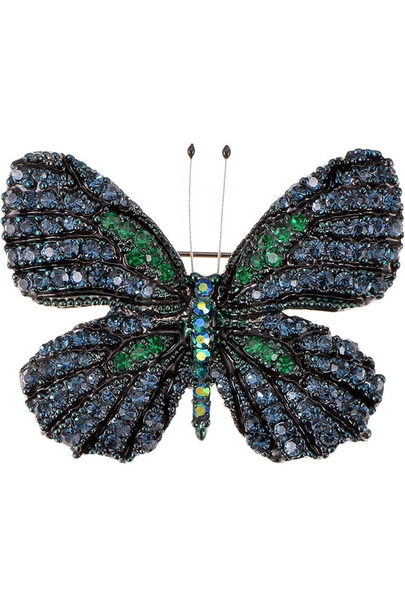 Golden Tone Shine Multicolor Rhinestone Monarch Butterfly Bug Brooch Pin Blue