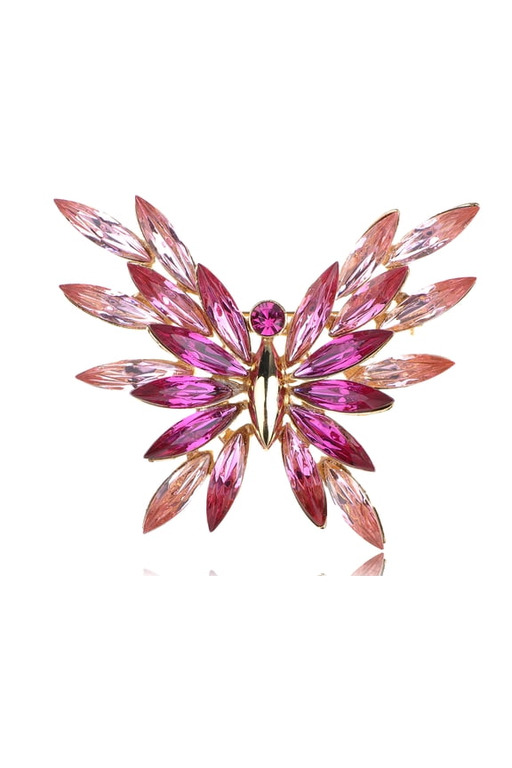 Golden Tone Shine Rose Pink Swarovski Crystal Elements Butterfly Insect Brooch Pin