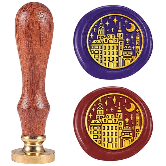 Golden Tone Solid Brass Wax Seal Stamp with Retro Wood Handle for Envelopes Invitations Gift Card Building 83x22mm Stamps: 25x14.5mm