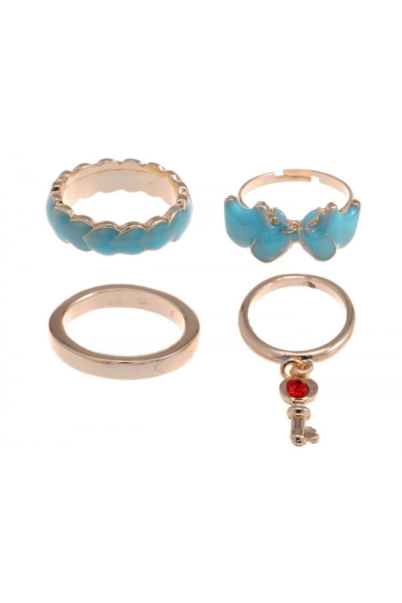 Golden Tone Stackable Turquoise Colored Small Faux Ruby Petite Fashion Rings