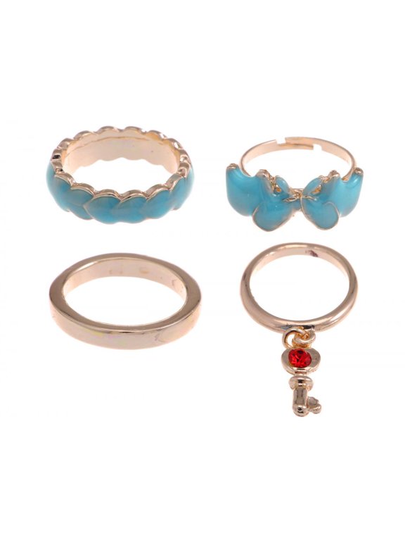 Golden Tone Stackable Turquoise Colored Small Faux Ruby Petite Fashion Rings