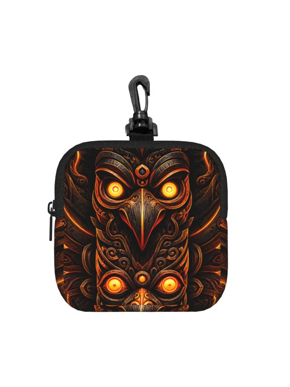 Golden Totem Symmetrical Square Gear Pouch with Lobster Clasp Waterproof Tech Accessory Organizer, Key & Coin Case