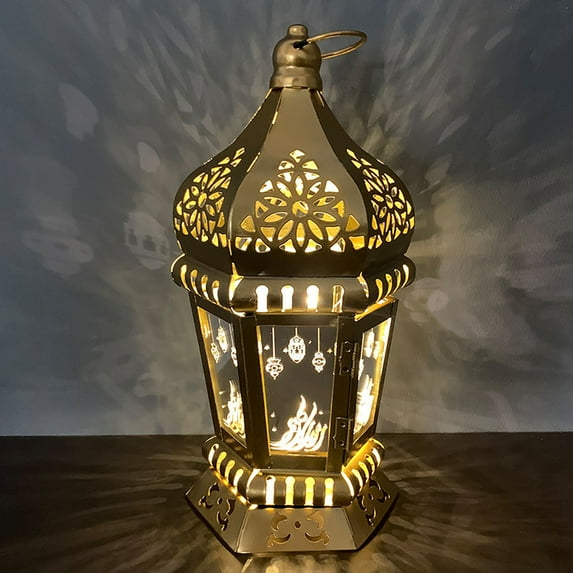 Golden Tower Temple Moroccan Lantern Lamp Decorative Candle Holders for Ramadan Decorations, Hanging, Outdoor Patio or Porch, Indoor Home Decor, Gold