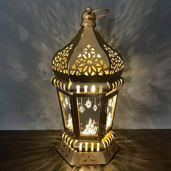 Golden Tower Temple Moroccan Lantern Lamp Decorative Candle Holders for Ramadan Decorations, Hanging, Outdoor Patio or Porch, Indoor Home Decor, Gold