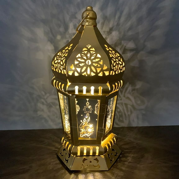 Golden Tower Temple Moroccan Lantern Lamp Decorative Candle Holders for Ramadan Decorations, Hanging, Outdoor Patio or Porch, Indoor Home Decor, Gold