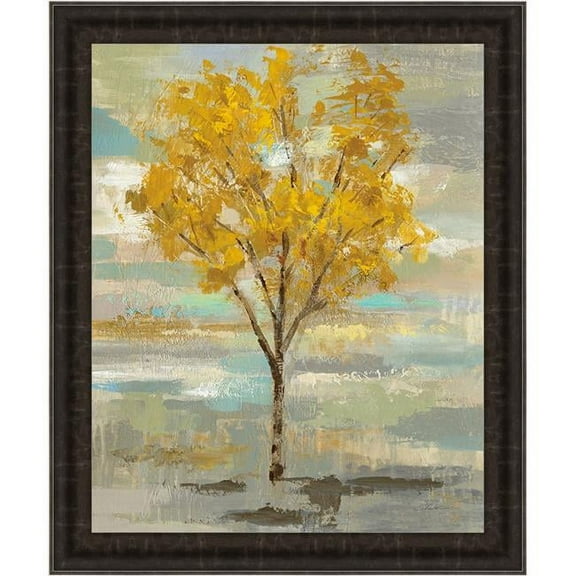 Golden Tree & Fog I, Framed Textured Fine Art Print - Dark Brown