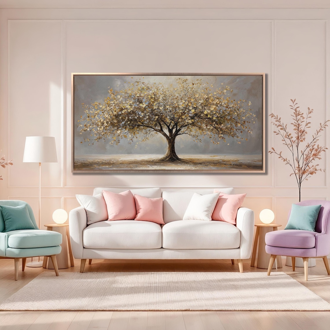 Golden Tree of Life Art Beige Autumn Landscape Print Poster Decor For ...