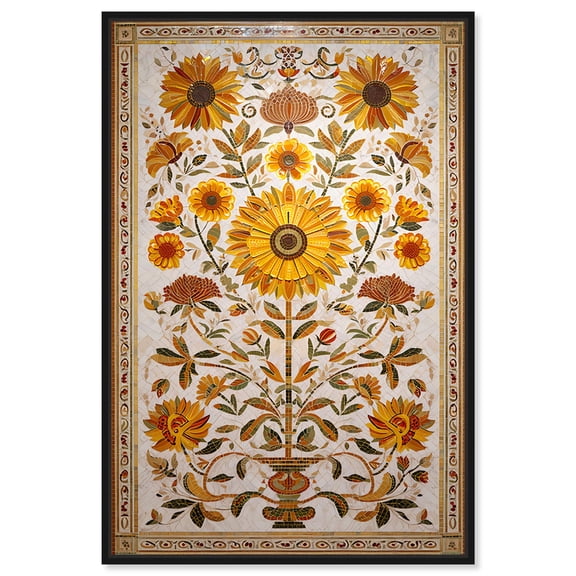 Golden Tree of Life Canvas Print Floral Wall Art by Art Remedy, Black Frame, 24 x 36