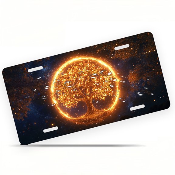 Golden Tree of Life Funny Personalized License Plate Rust-proof Stainless Steel Metal License Plate Suitable For Men And Women 12.2" x 6.2"